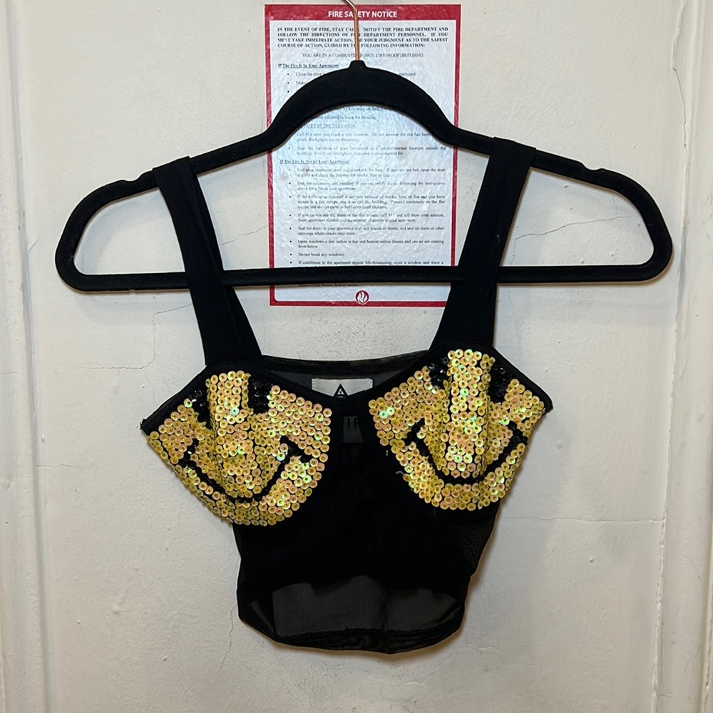 Smiley Face Mesh Crop Top